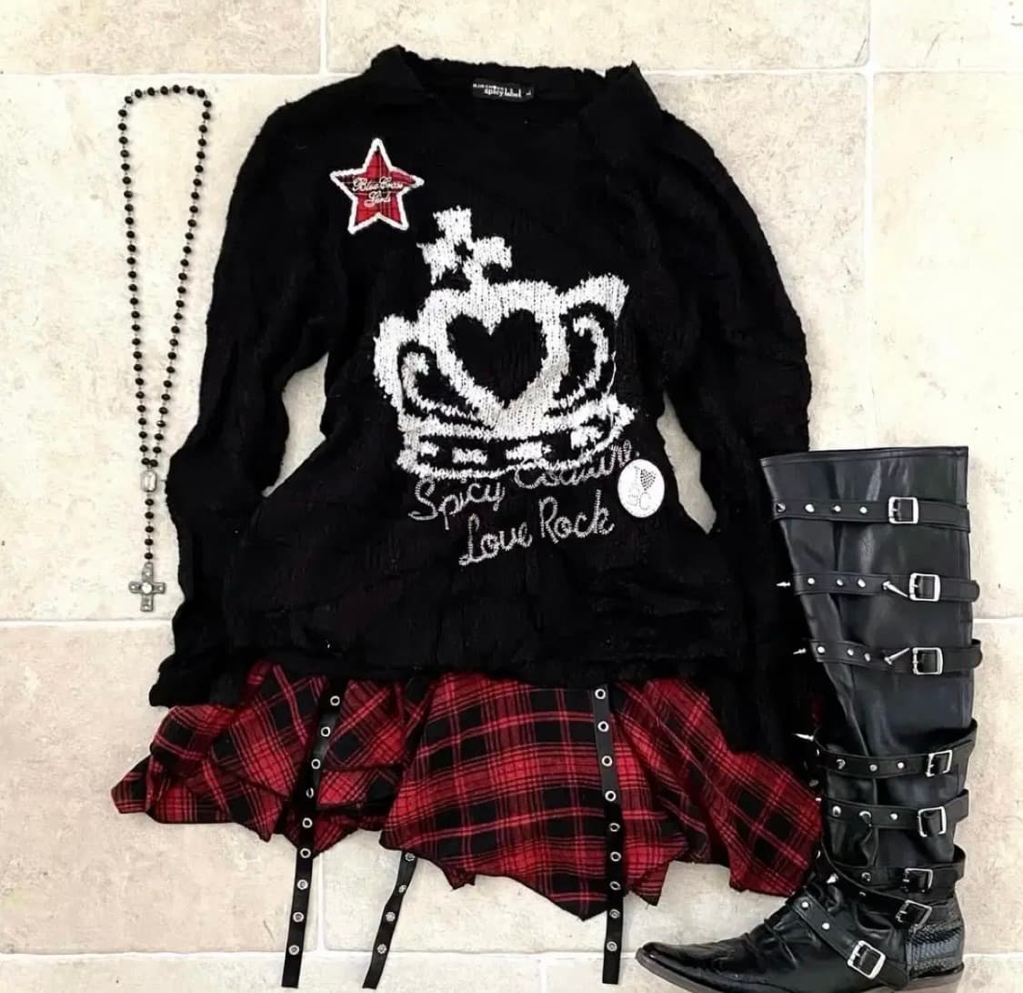 와이즈걸 빈티지 갸루펑크 니트 나나깔 미사깔 캐캐체 상품이미지1