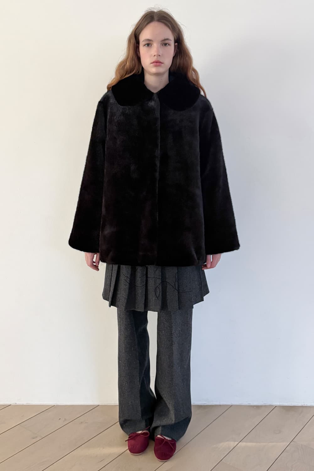 새상품 시눈 하프 퍼코트 블랙 Sn Half Fur Coat Black 상품이미지3