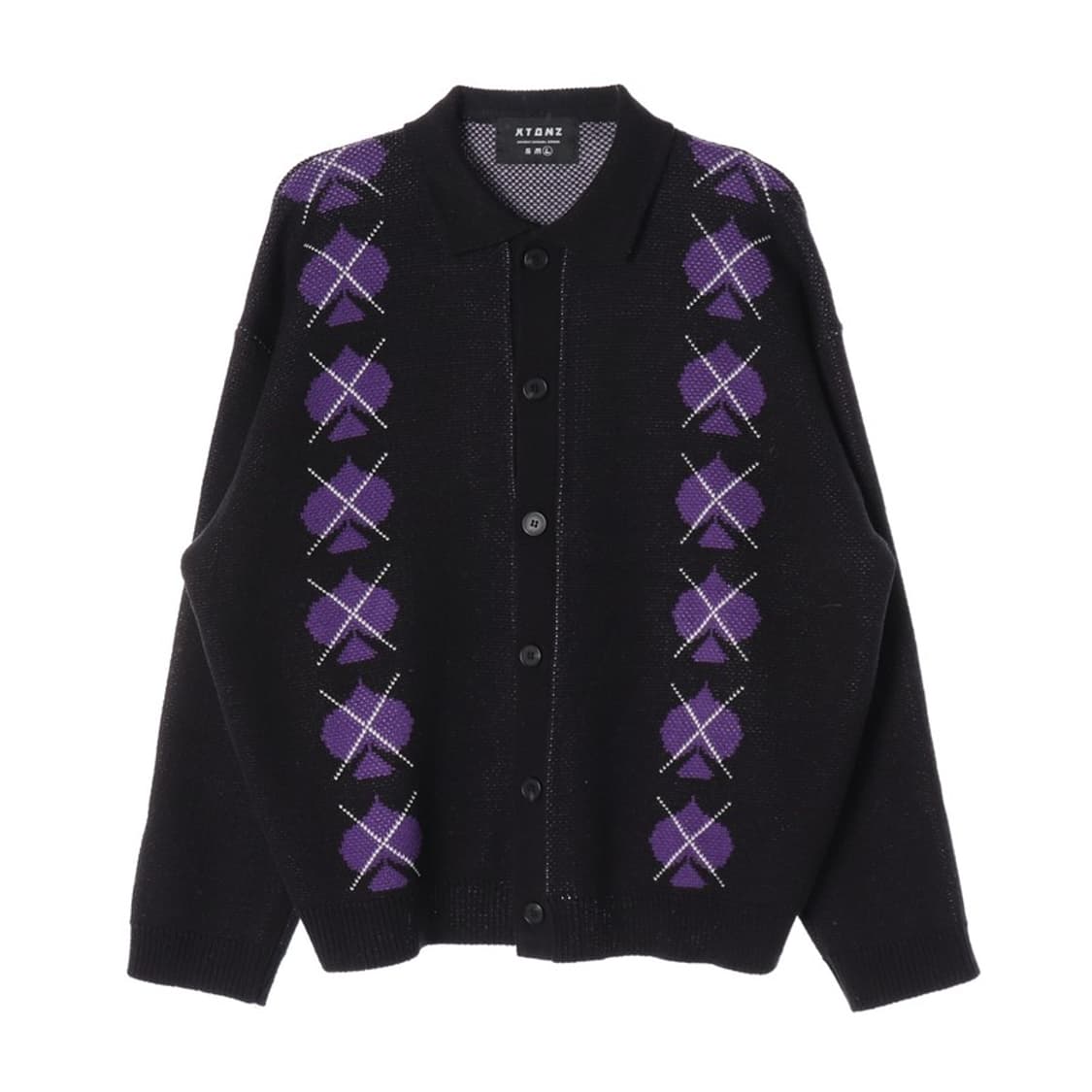 XTONZ 블랙 퍼플 아가일 카라 가디건 L 상품이미지1