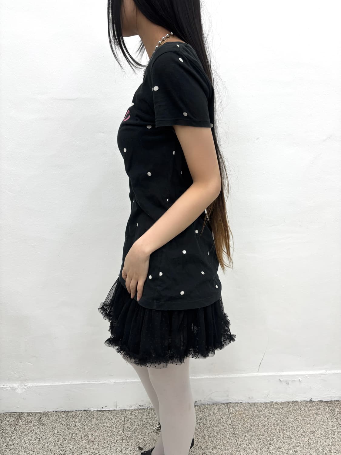 Dot detail slim fit top 상품이미지2