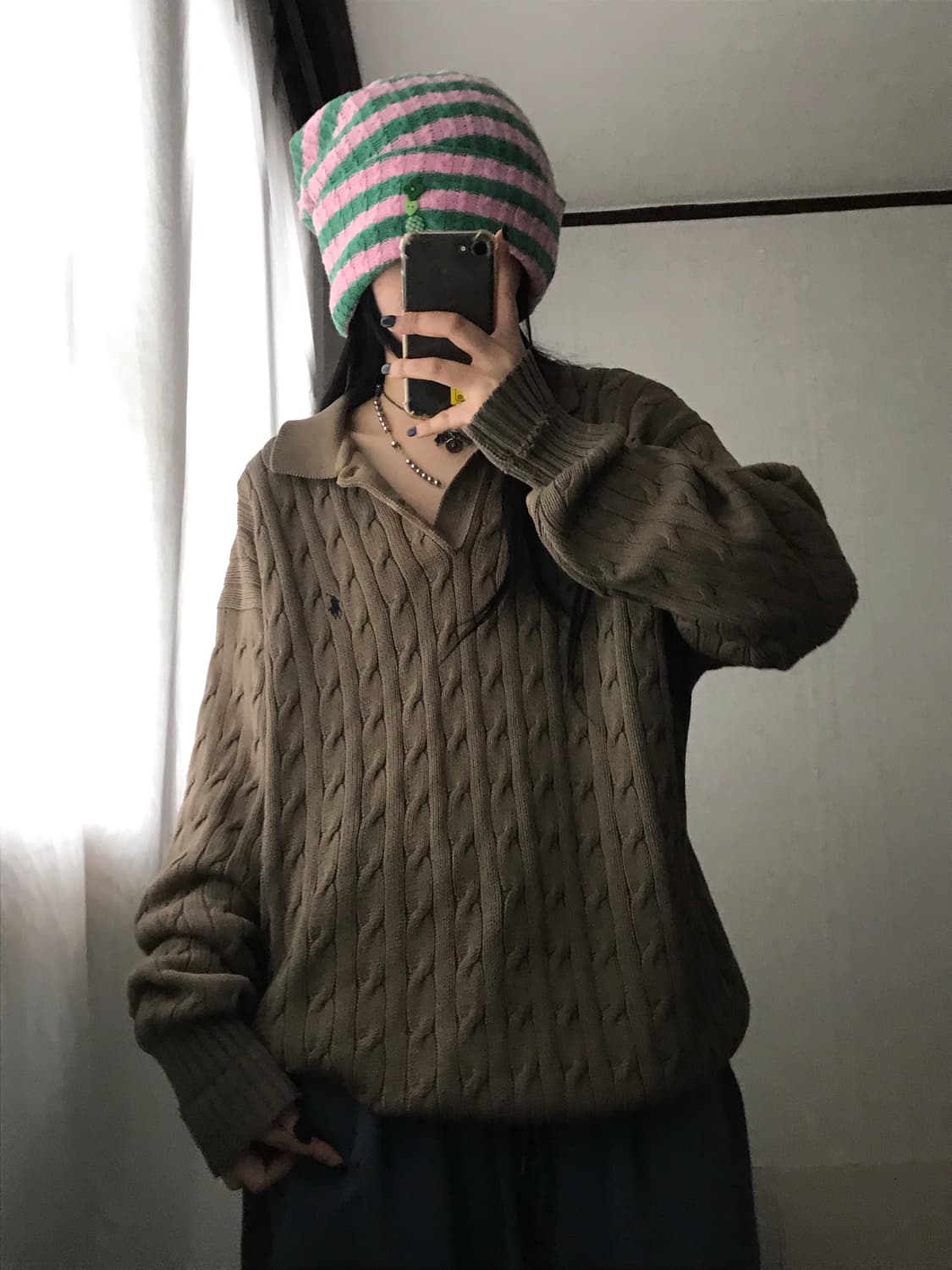 폴로 카키브라운 케이블 니트 상품이미지1