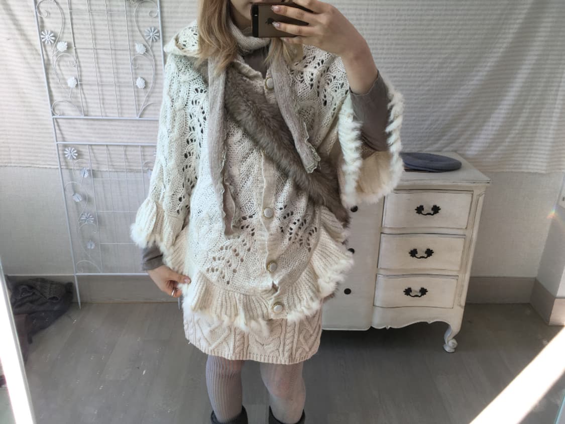 일본빈티지 아이보리 케이블 니트 미니스커트 상품이미지3