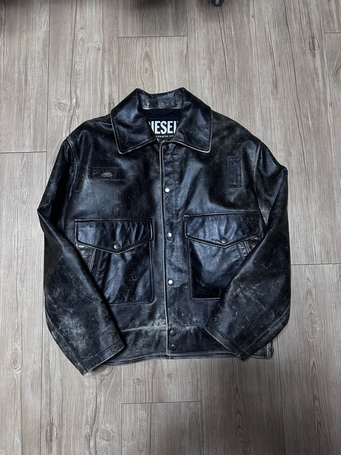 디젤 블랙 레더 자켓 데미지 스타일 L 상품이미지1