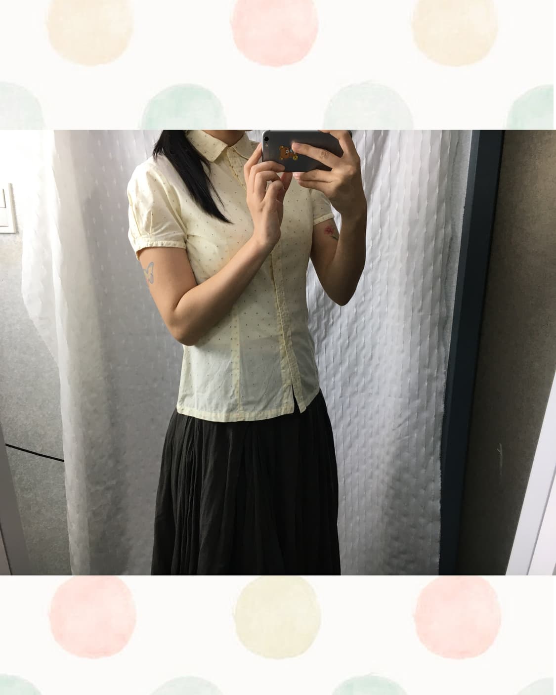 연노랑 도트 반소매 블라우스 상품이미지3