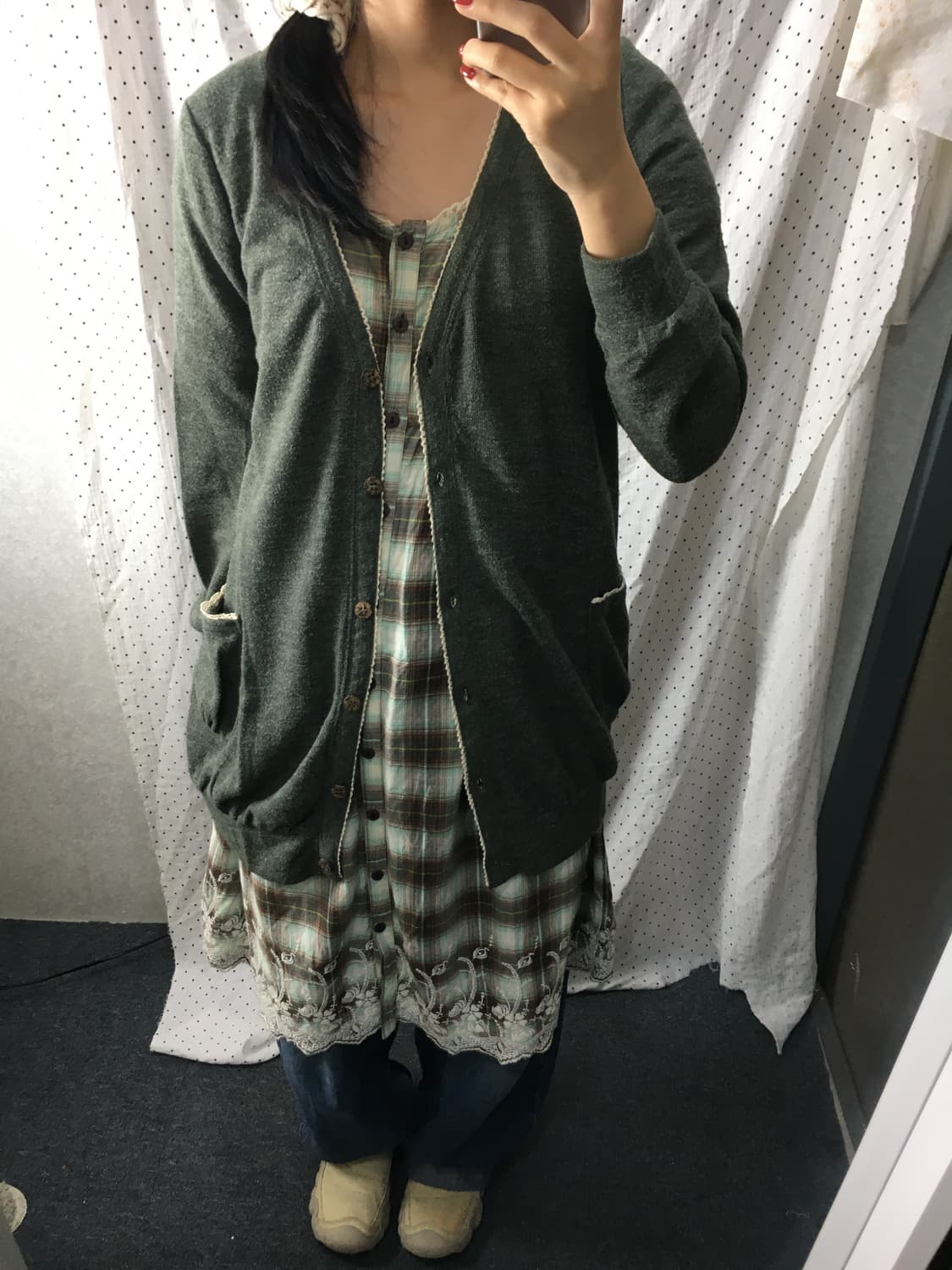 카키 크로쉐 가디건  상품이미지3