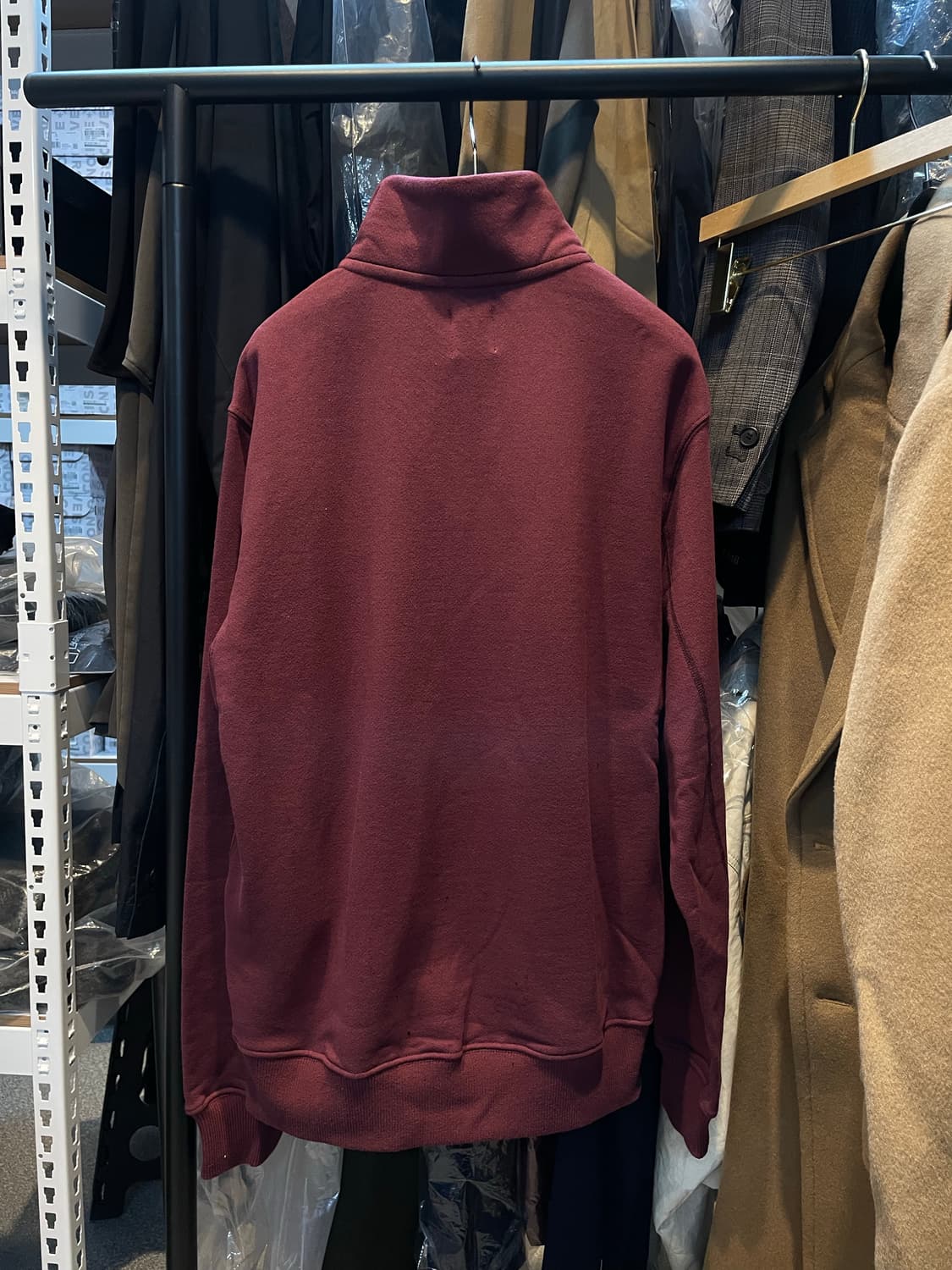 (정품/새상품) 뉴발란스 남성 버건디 NB 자수 로고 반 집업 상품이미지3