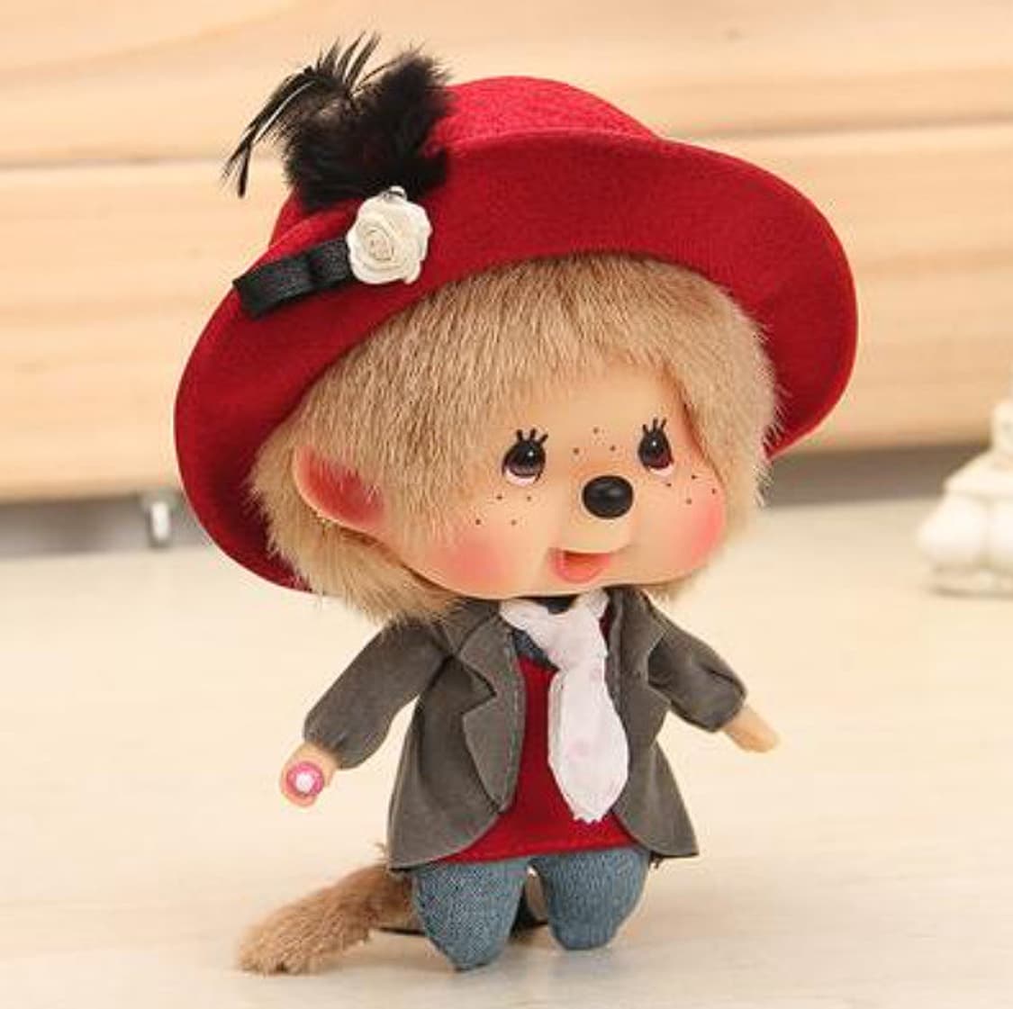 챙모자 몬치치 빅헤드 패션 버건디 로즈 걸 키체인 대두몬치치 봉제인형키링 상품이미지2