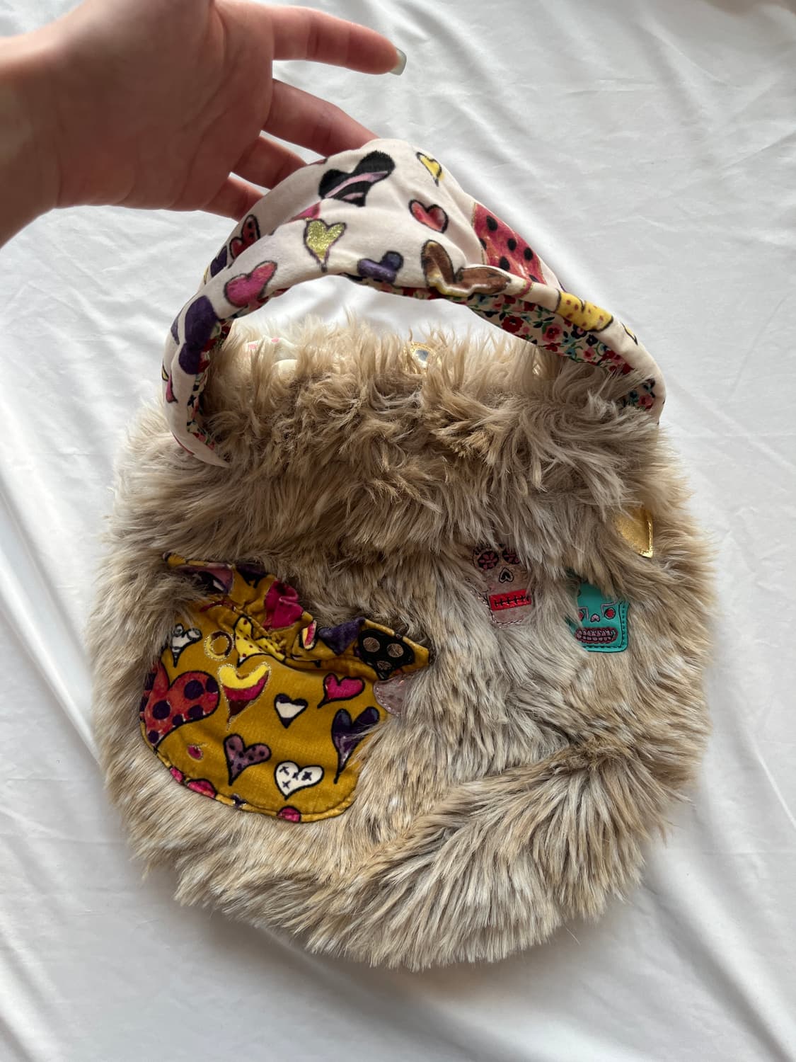 (초레어) 츠모리 치사토 하트 해골 퍼 벨로어 가죽 패치 숄더 백 상품이미지5