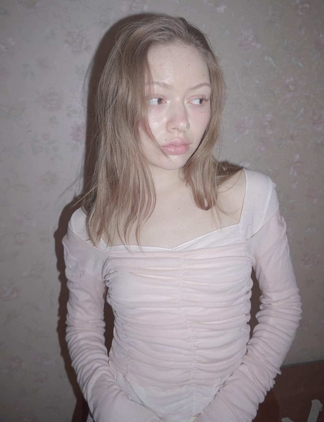 탠저 드레이프탑 셔링탑 베이비핑크 발레코어 상품이미지1