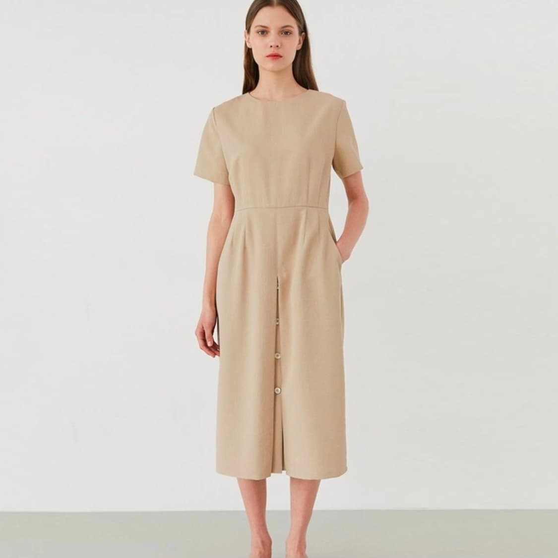 스프링크로커스 버튼 슬릿원피스 프리사이즈 새상품(카키그레이칼라) 상품이미지2