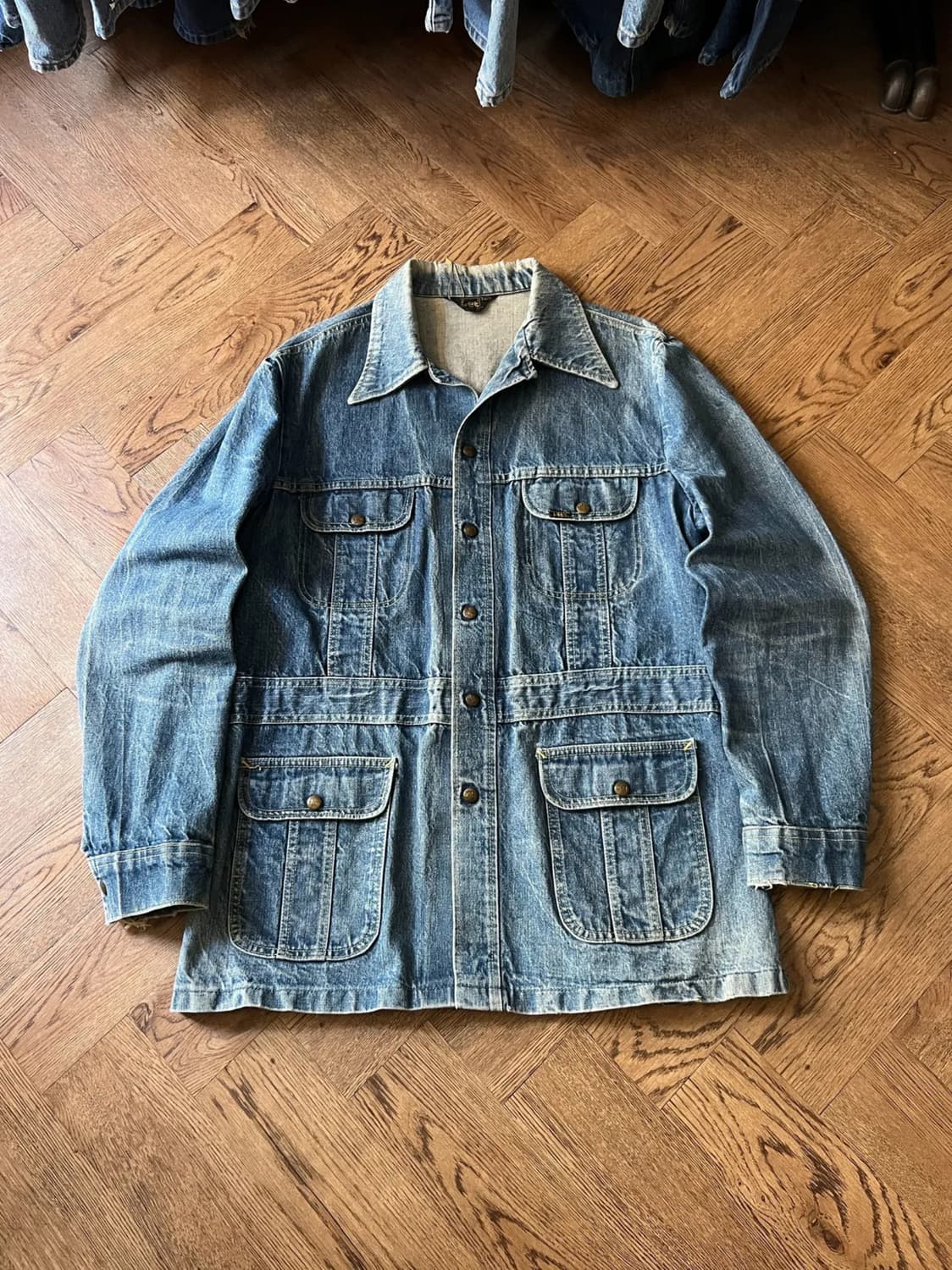 [XL]80's Lee Made in USA 빈티지 워싱 데님 코트 자켓 상품이미지1