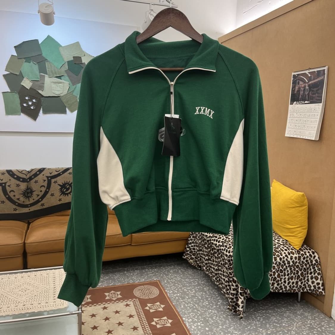 젝시믹스 빈티지 스포티 딥그린 배색 크롭 집업 자켓 C09975 상품이미지3