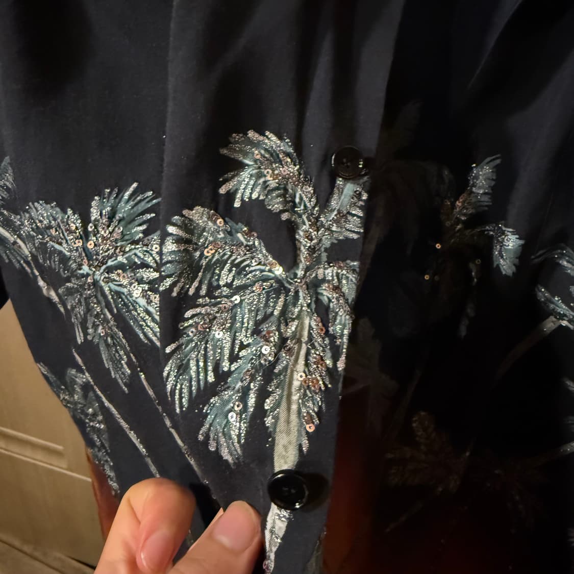 셀린느 시퀸(스팽글) 야자수 하와이안 셔츠 상품이미지6