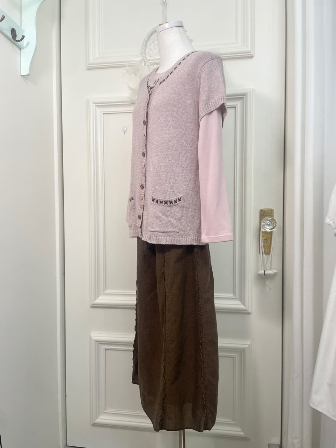 brown mini ruffle point mori long skirt 상품이미지6