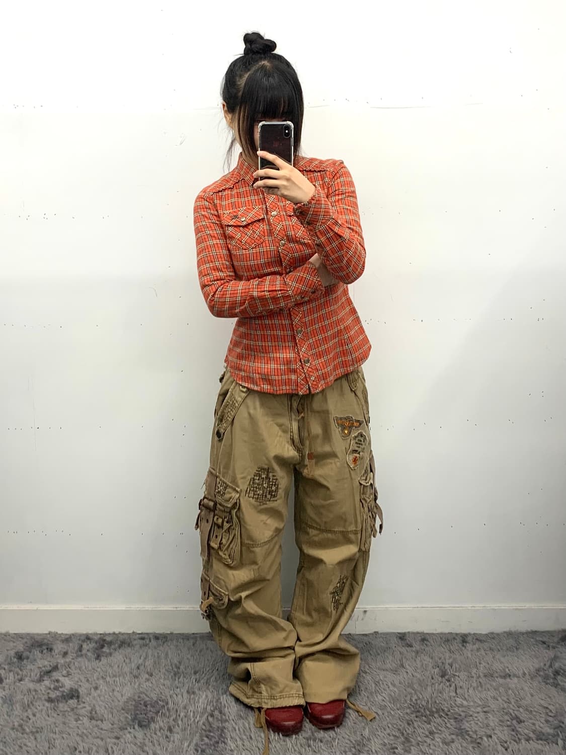 버버리 블루라벨 오렌지 프릴 체크셔츠 상품이미지2