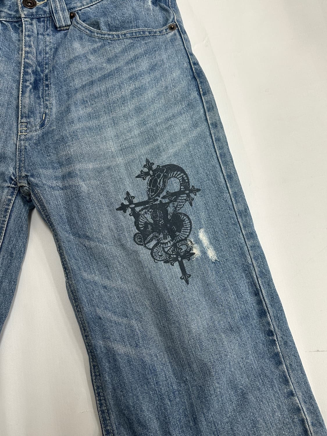 ⭐️타투st 펑크 7부 데님 연청 팬츠⭐️반바지 일본 빈티지 보헤미안  상품이미지4