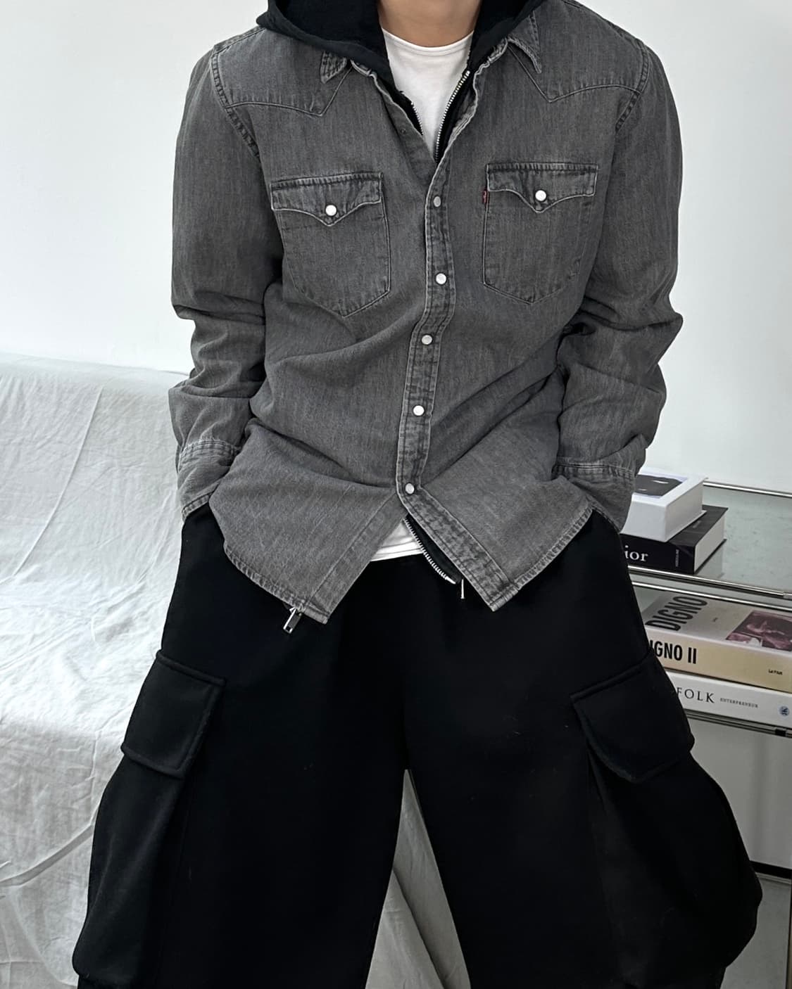 리바이스 그레이 흑청 웨스턴 셔츠 L 상품이미지1