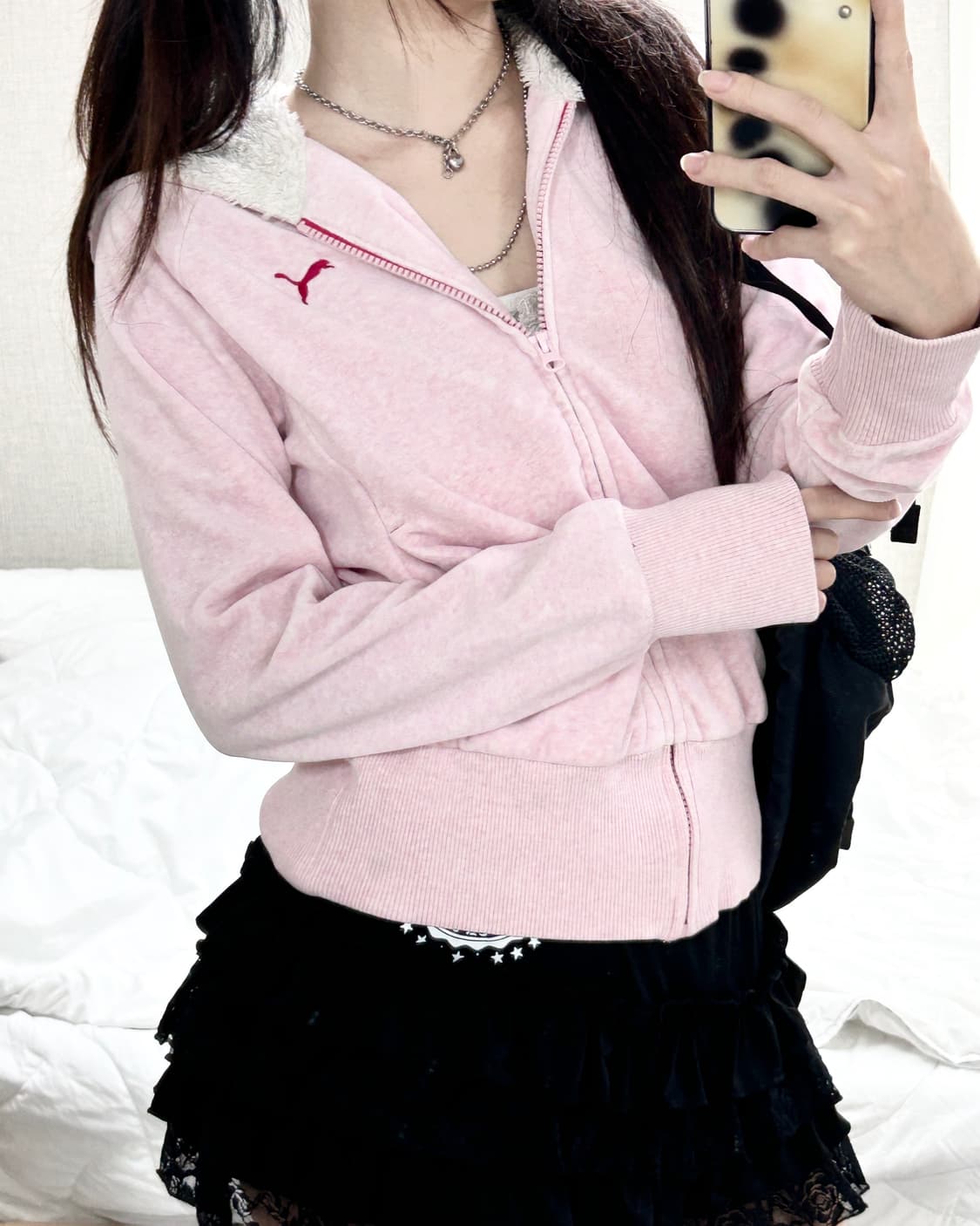 퓨마 JAPAN 뮤트핑크 벨벳 후드집업 상품이미지2