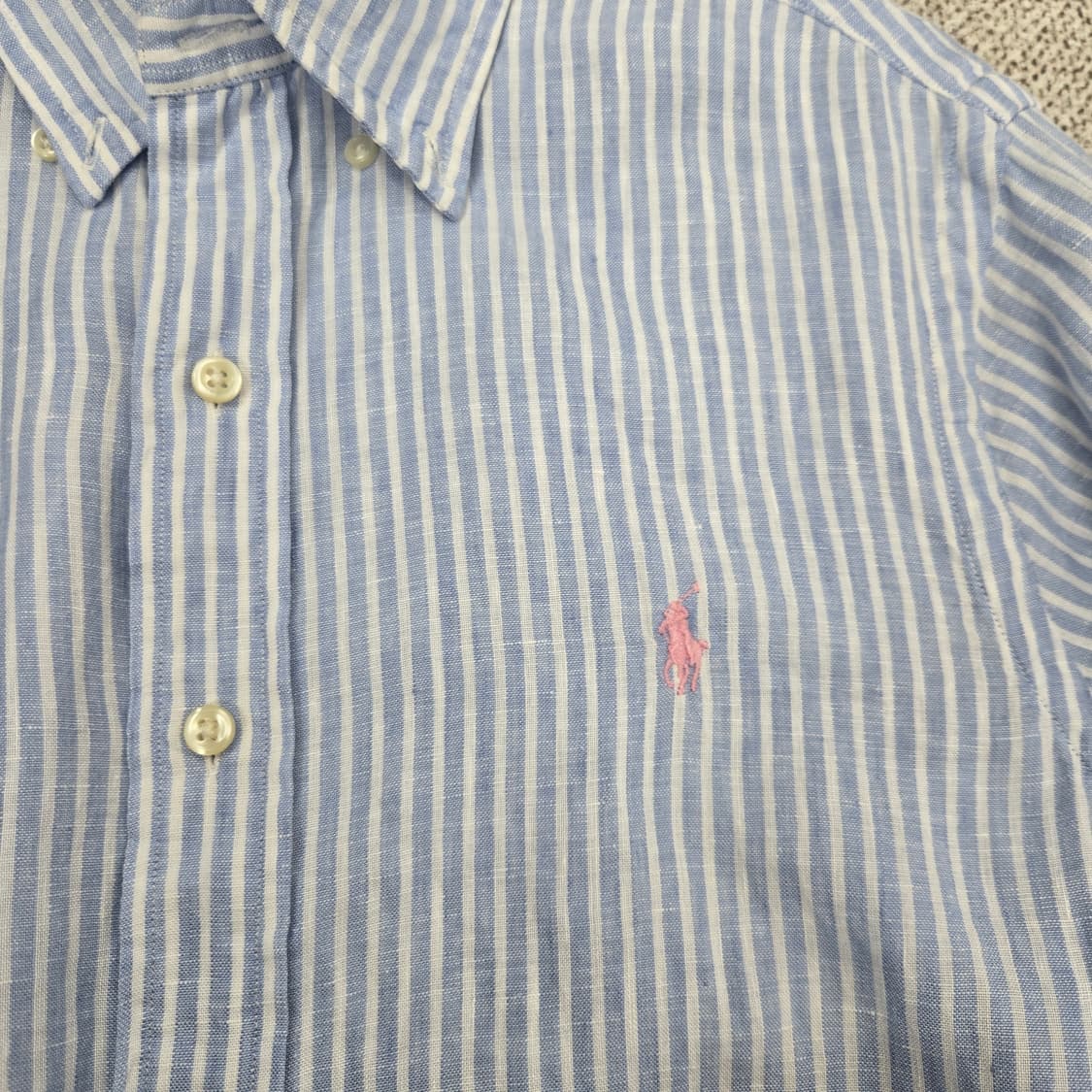 0068.폴로 랄프로렌  스트라이프린넨 셔츠 블루S 상품이미지4
