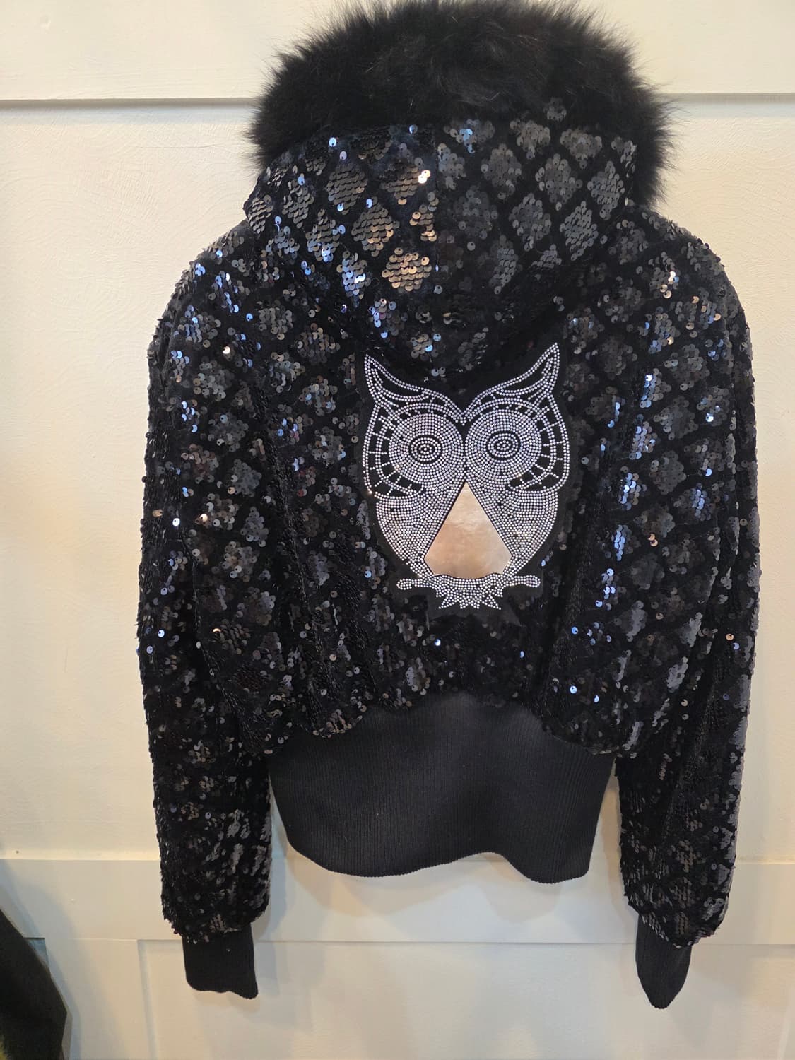 블랙 스팽글 퍼 트리밍 크롭자켓 상품이미지5