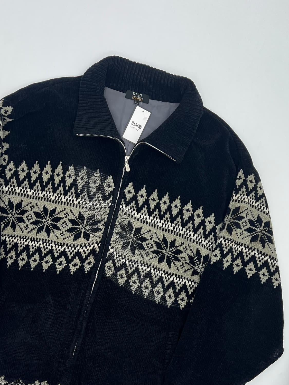 빈티지 패턴 니트집업 상품이미지2