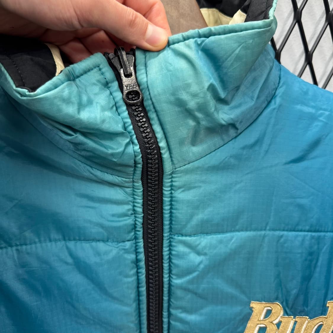 90s 버드와이저 리버시블 패딩 자켓 레터링 로고 디테일 민트 블랙 상품이미지10