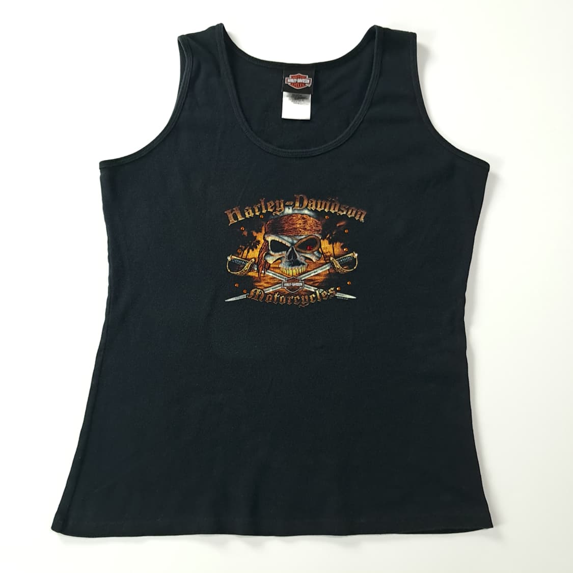 CK232 XL 할리데이비슨 00s 미국판 스컬 블랙 슬리브리스 티셔츠 상품이미지1