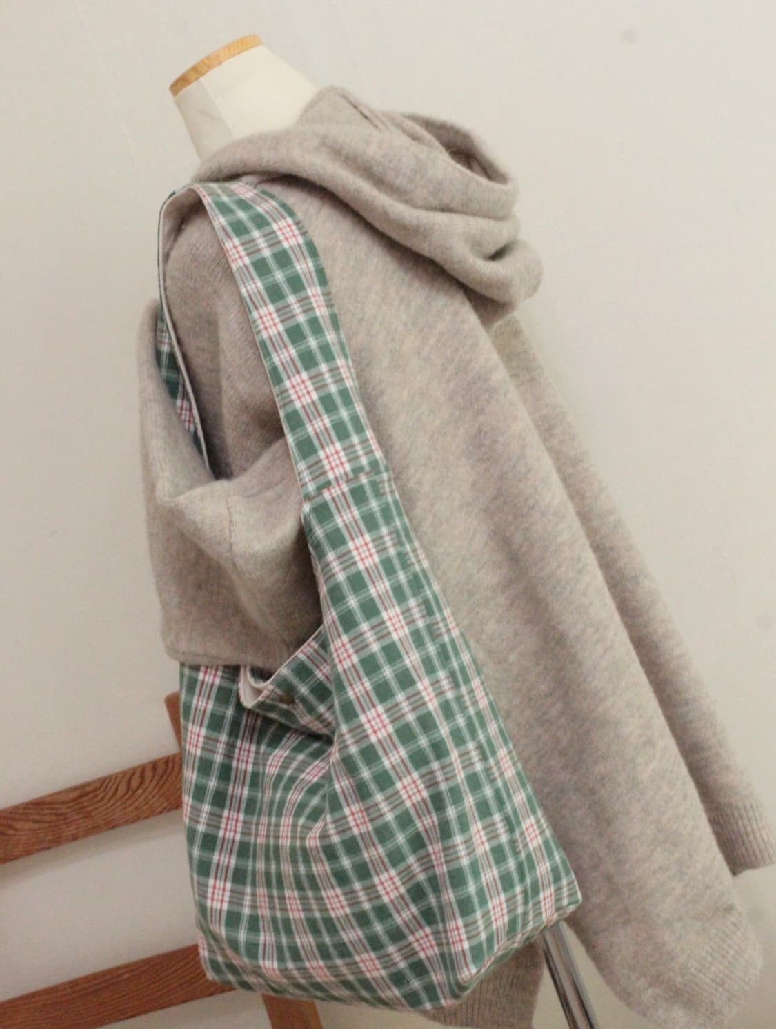 핸드메이드 원핸들백 그린 체크 가방 상품이미지5