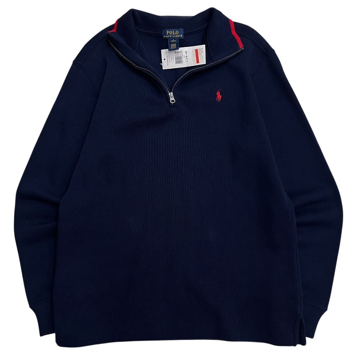 폴로 랄프로렌 레드배색 네이비 반집업 L 상품이미지3