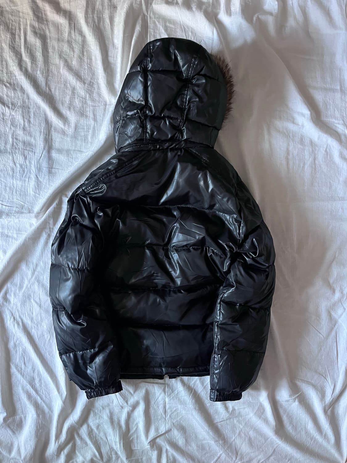 Glossy Black Fur Puffer Jacket 상품이미지6