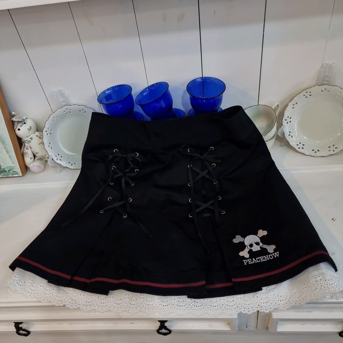 PEACE NOW 스컬 자수 레이스 레이어드 스커트 상품이미지4