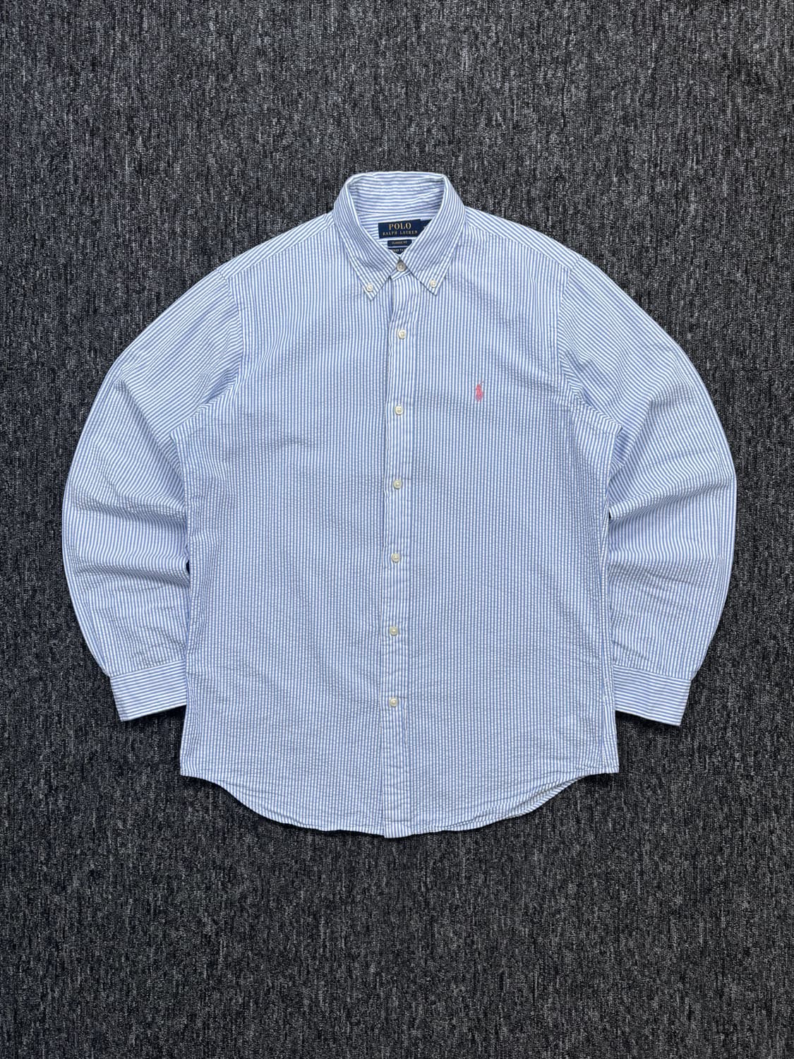 폴로 블루 클래식 핏 시어서커 스트라이프 셔츠 상품이미지4