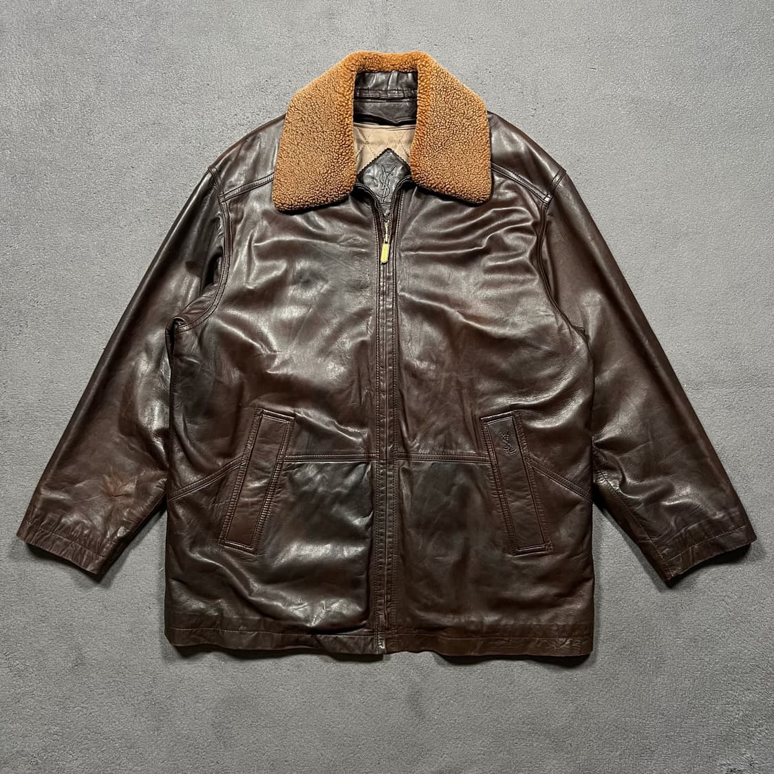 90's 입생로랑 양가죽 하프코트 레더자켓 상품이미지1