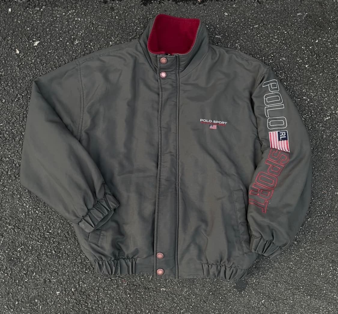 90s 폴로 스포츠 사이드라인 자수 빅로고 차콜 올드스쿨 점퍼 자켓 상품이미지1