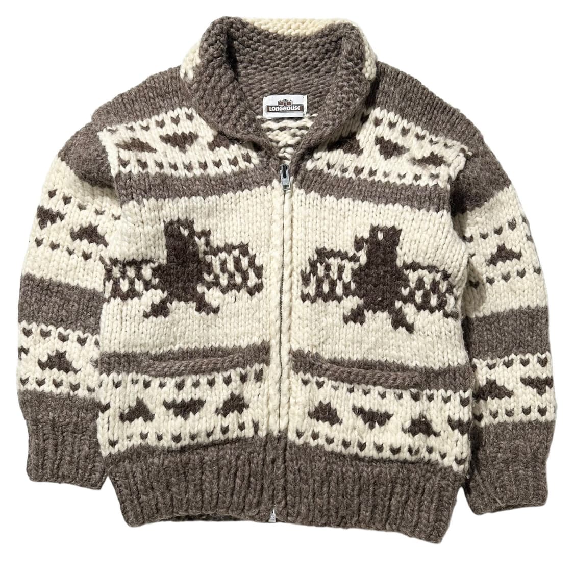 롱하우스 캐나다 코위찬 헤비울 숄카라 니트 집업 가디건 상품이미지1