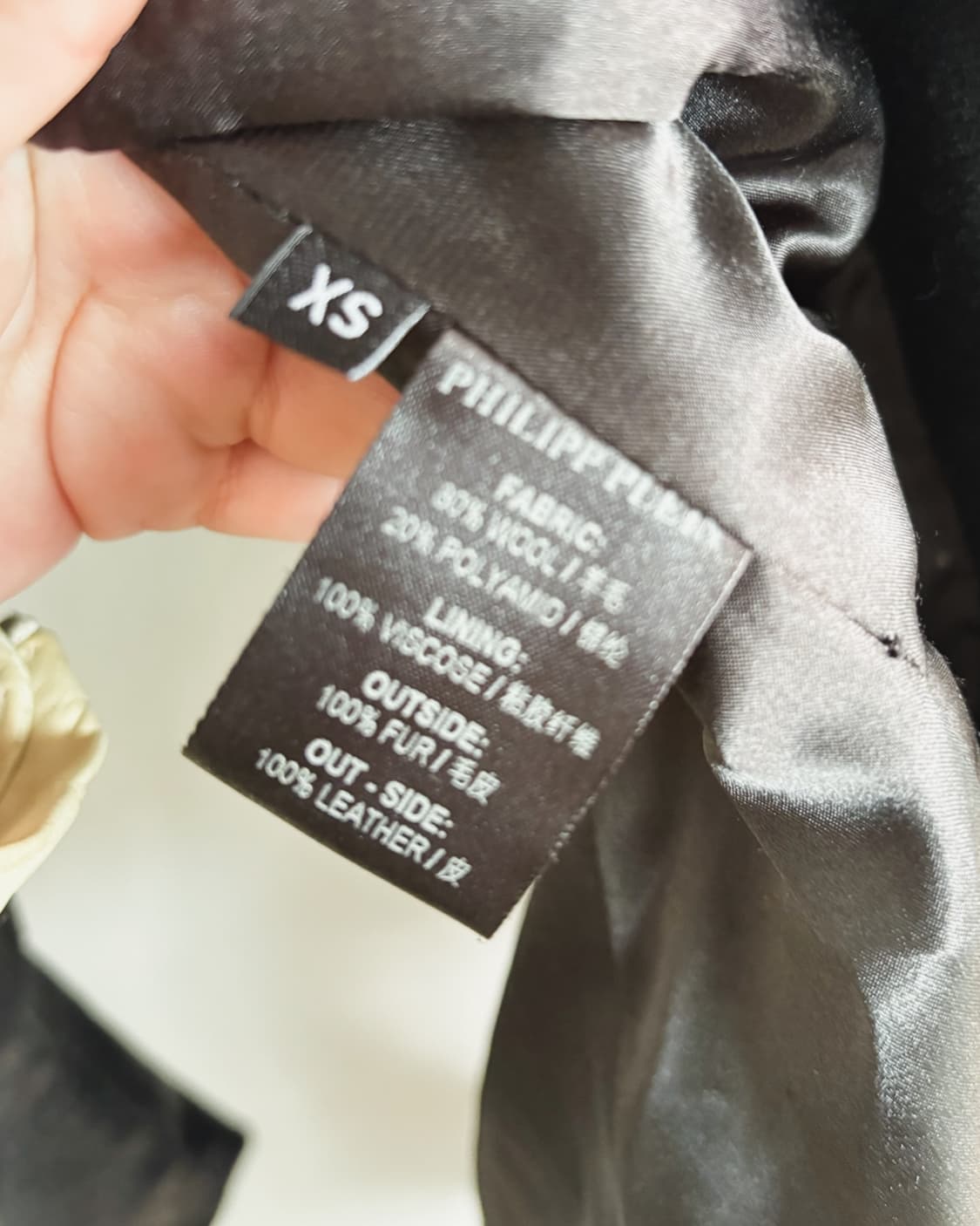 rare* 필립플레인 폭스퍼 칼라 레더슬리브 스터드 롱코트 상품이미지8