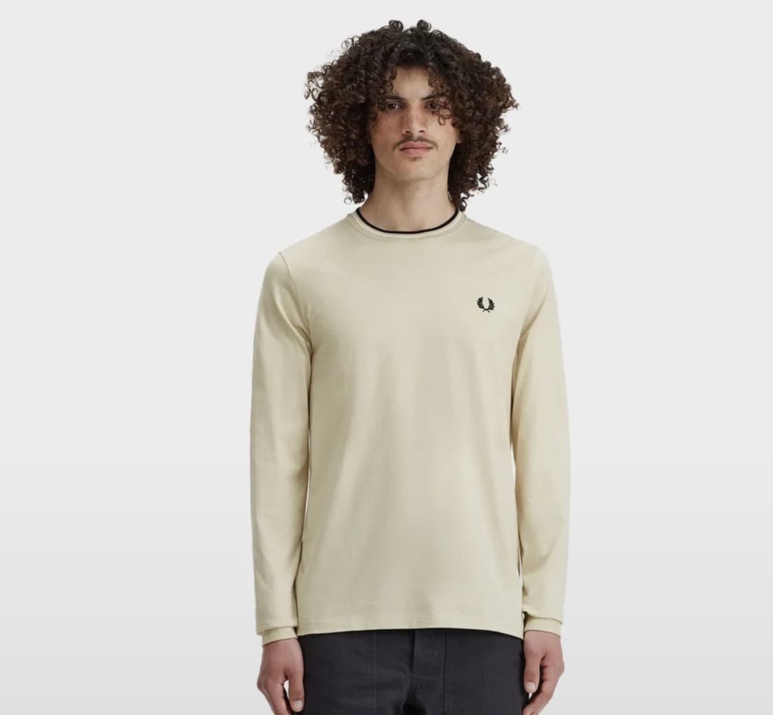 프레드페리 롱슬리브 트윈 팁 티셔츠 오트밀 상품이미지1