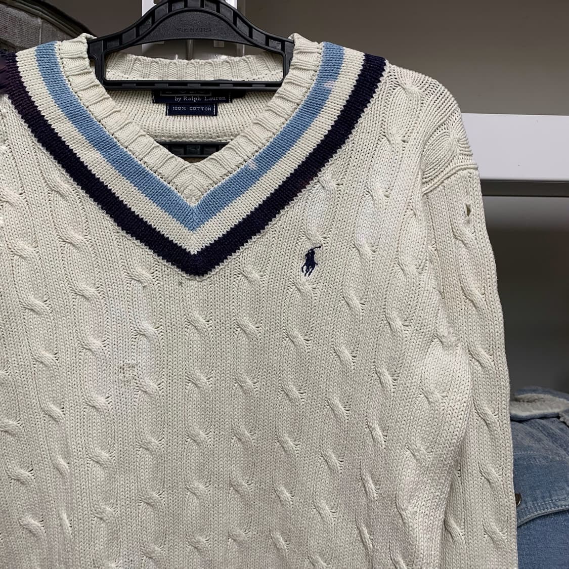 [XS] 90's 폴로 랄프로렌 브이넥 아란 케이블 니트 상품이미지1