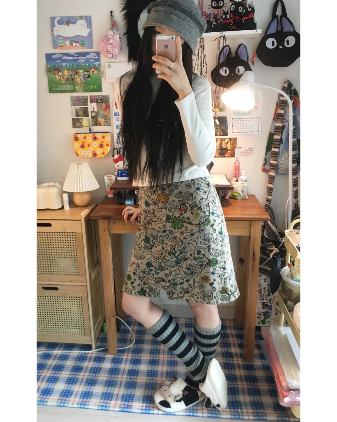 vintage acorn double pattern skirt beige 상품이미지1