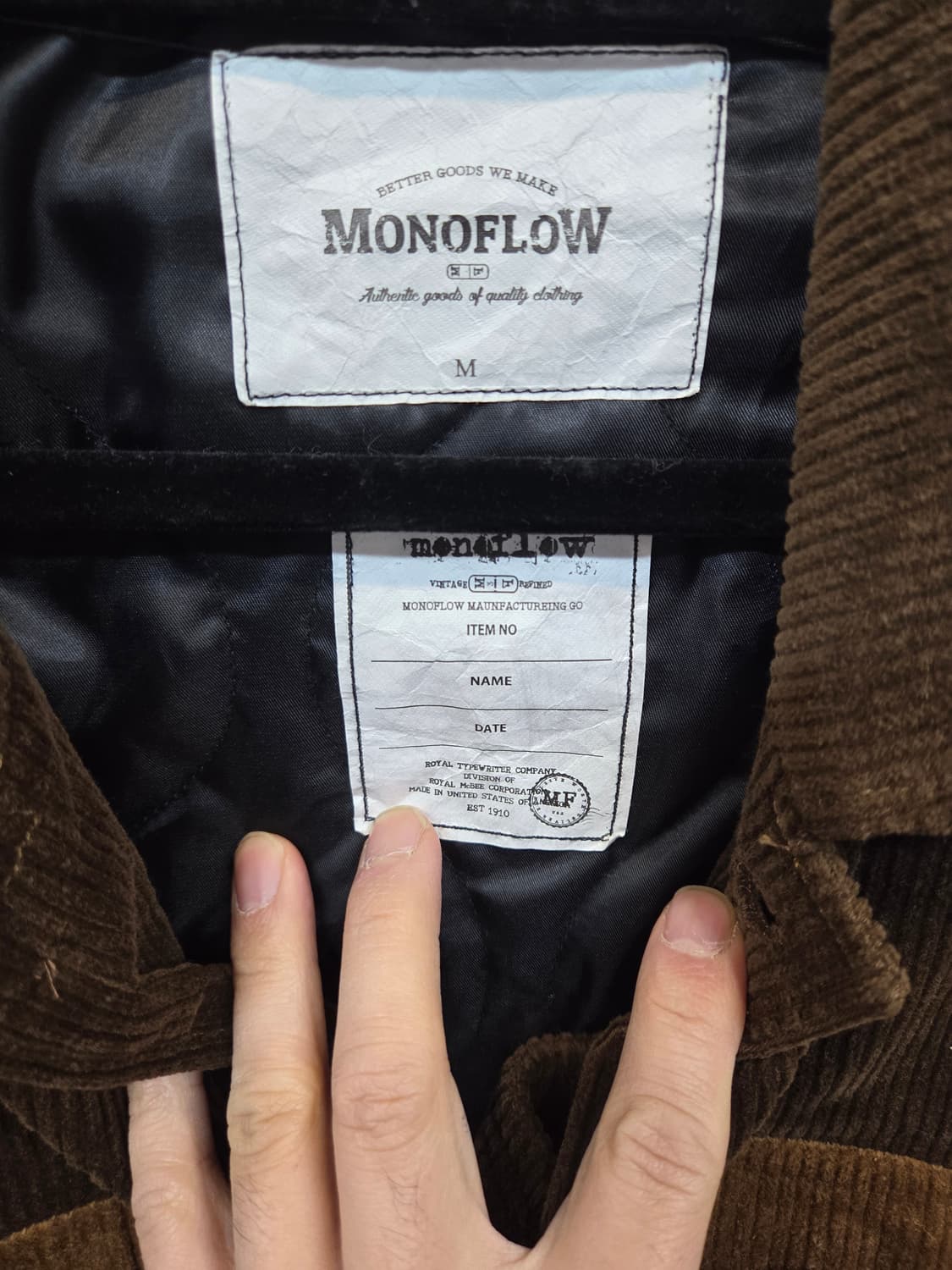 모노플로우 아메카지 코듀로이 트림포켓 자켓 M 상품이미지4