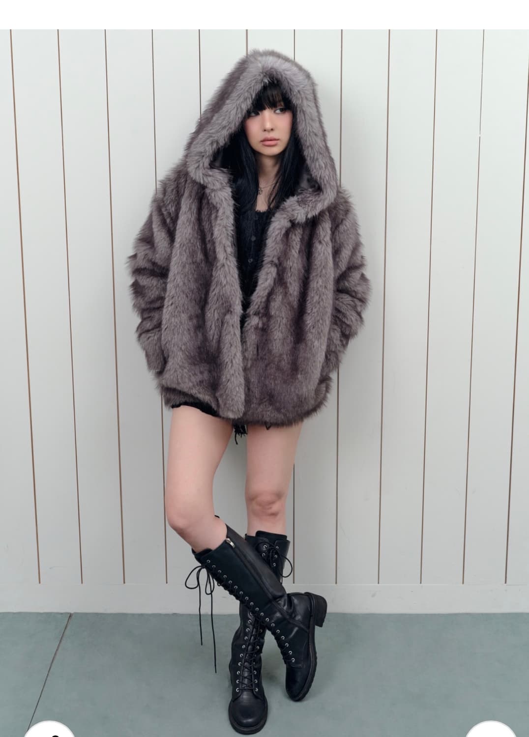 애즈온 KOA HOOD FUR JACKET / GRAY 상품이미지1