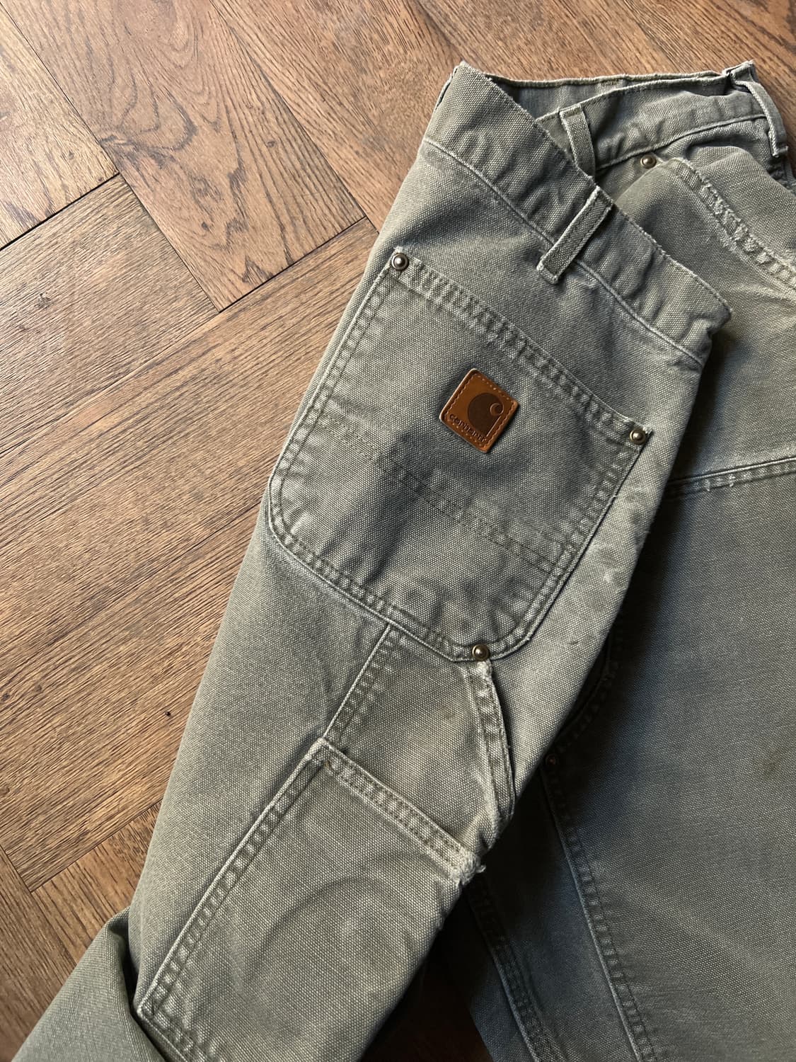 [34]칼하트 USA 빈티지 워싱 모스그린 더블니 워크 팬츠 상품이미지7