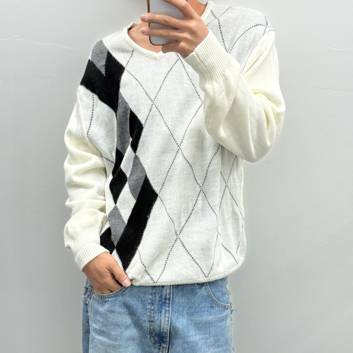 남성 아가일 니트티셔츠 상품이미지1