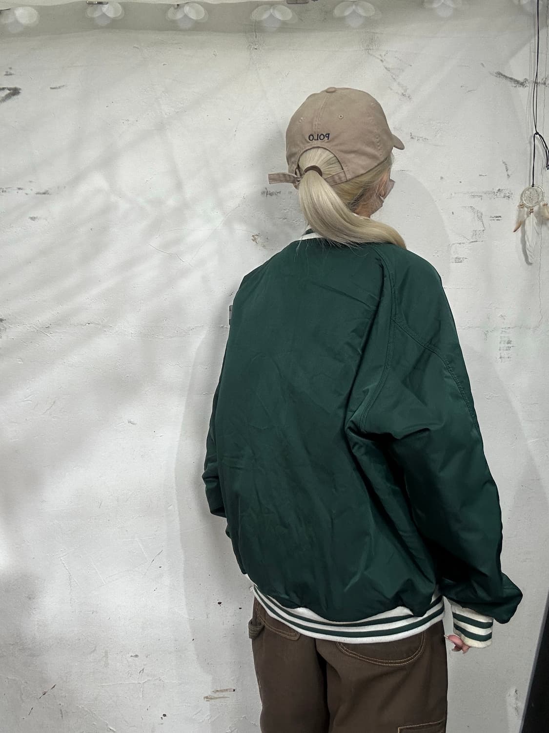 일본 빈티지 화이트 그린 리버시블 양면 바시티 올드스쿨 점퍼  상품이미지4