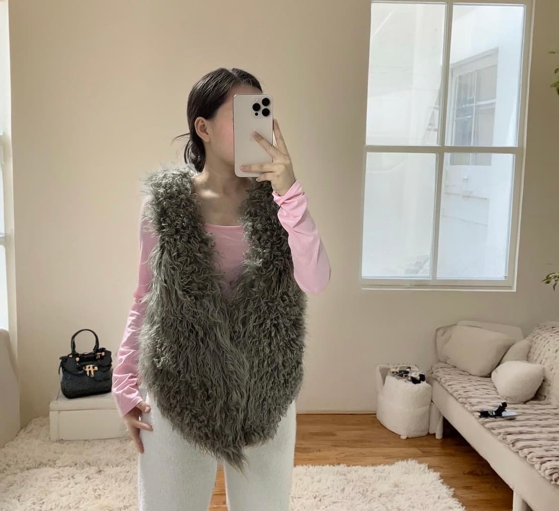 빈티지 Michela mii 그레이 양털 토스카나 양가죽 조끼 베스트 상품이미지1