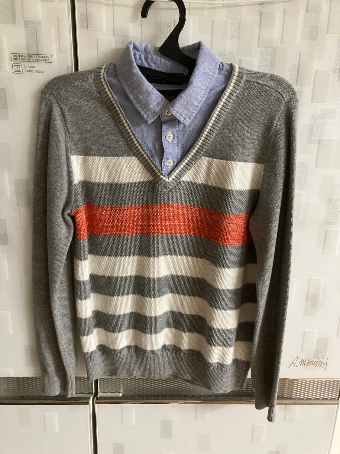 키즈 맨투맨 150 그레이 니트 스웨터 티 브이넥 셔츠 남방 어린이 유아 상품이미지1