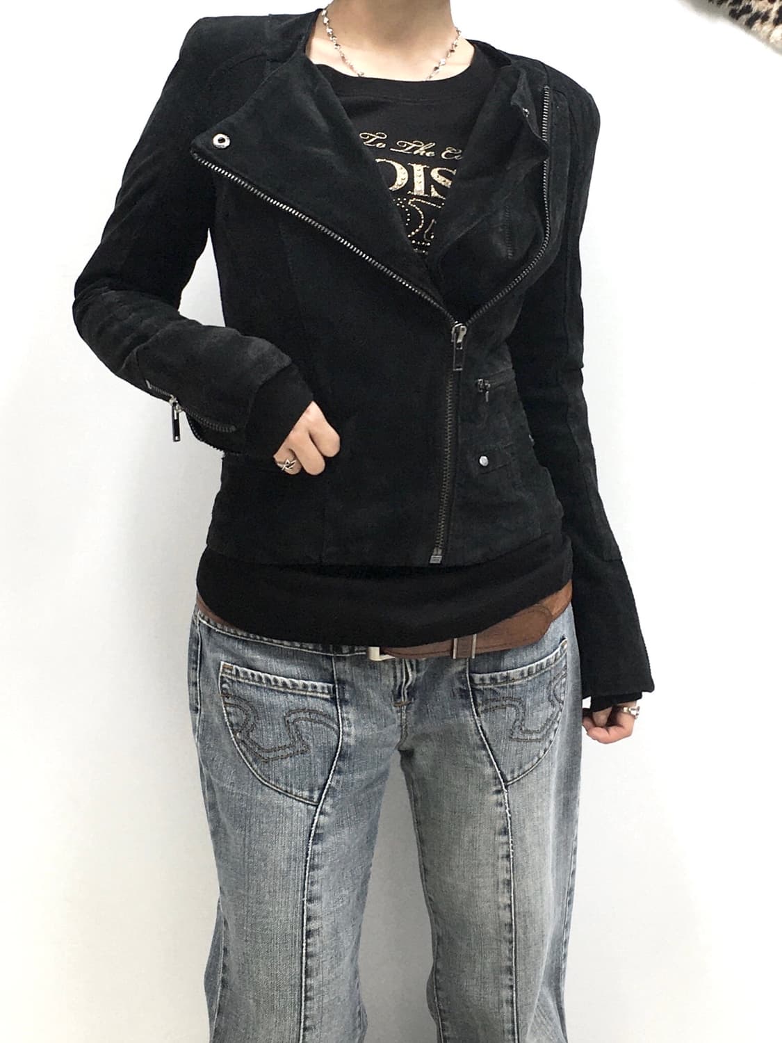 MNG Genuine Leather 스웨이드 바이커 자켓 상품이미지2