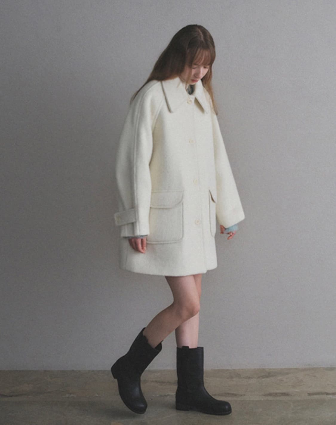 아이보리 부클 울 코트 상품이미지8