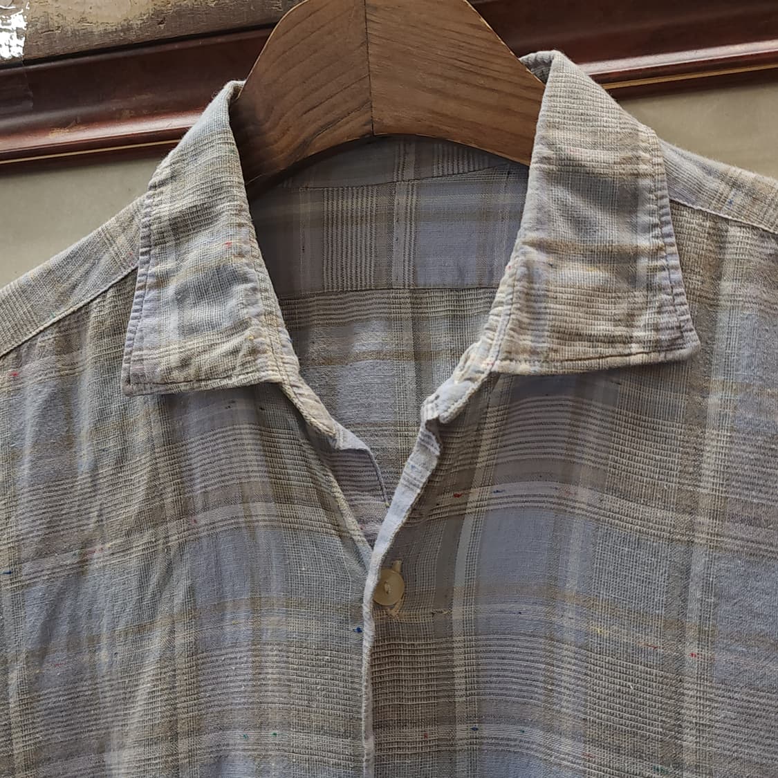 60s 프랑스 워크셔츠 가드너 빈티지 셔츠 스카이 블루 롱 튜닉 셔츠 m 상품이미지5