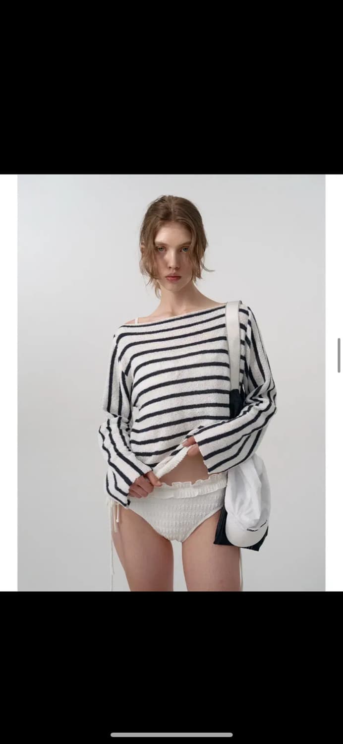 더바넷 스트라이프 니트탑 블루 상품이미지1